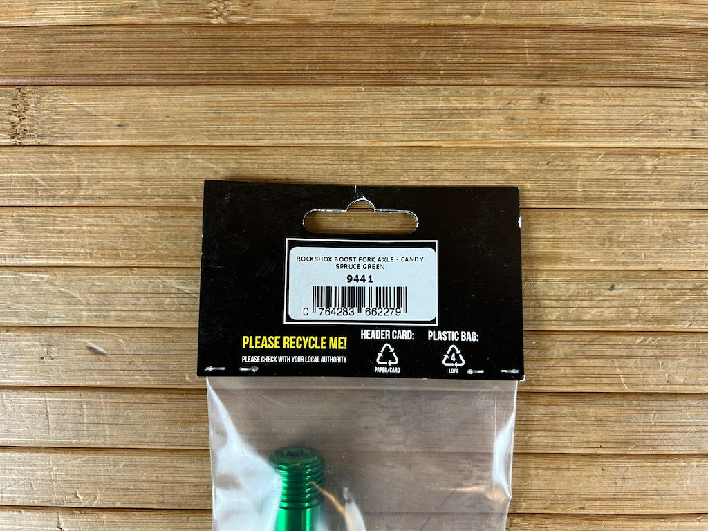 Burgtec Rock Shox Boost Achse / Axle Candy Spruce Green Limited RTF