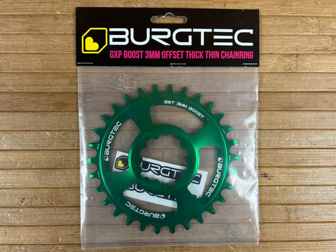 Burgtec SRAM GXP / DUB Boost Kettenblatt 3mm Offset Candy Spruce Green 30T