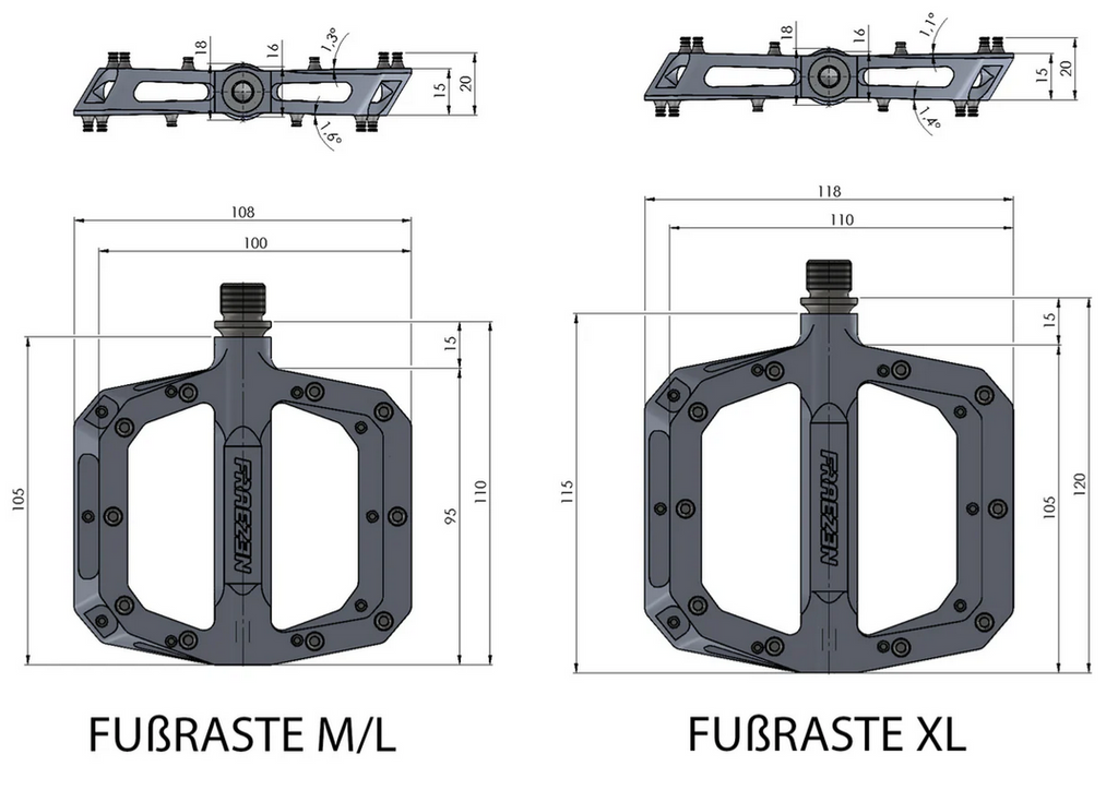 fahrrad pedal maße Fraezen Fußraste Plattform Pedale schwarz XL – RTF Bikeparts